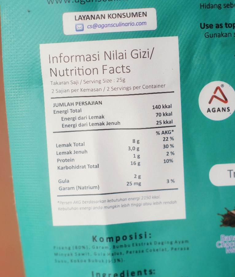 Nutrition Facts Agans Chocolate Malt