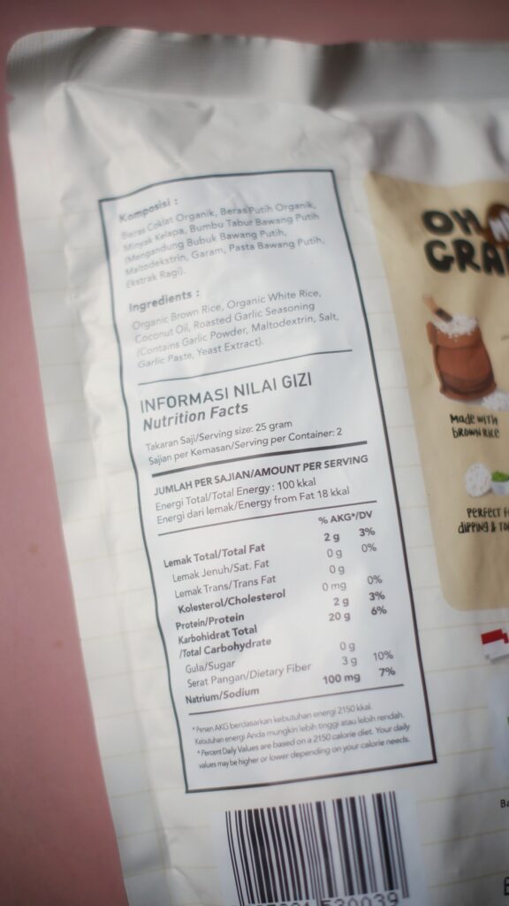 snack asin rendah kalori Nutritional Facts Oh Ma Grain Fried Garlic