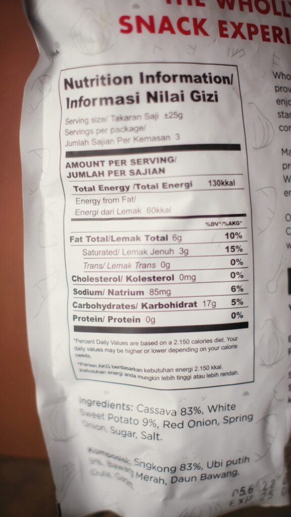 Nutritional Facts Whole Chips Rempah Cassava