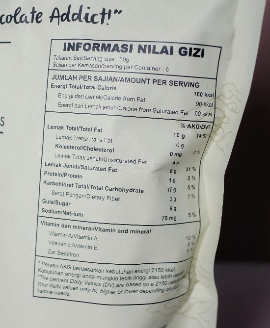 Nutrition facts Ladang Lima Blackmond.