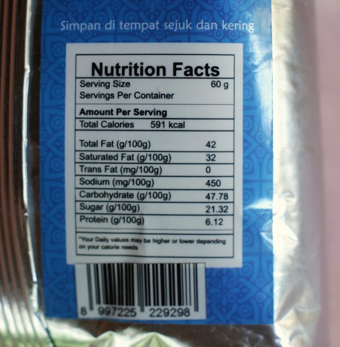 Nutrition Facts Dalgona Salted White Chocolate Potato Chips