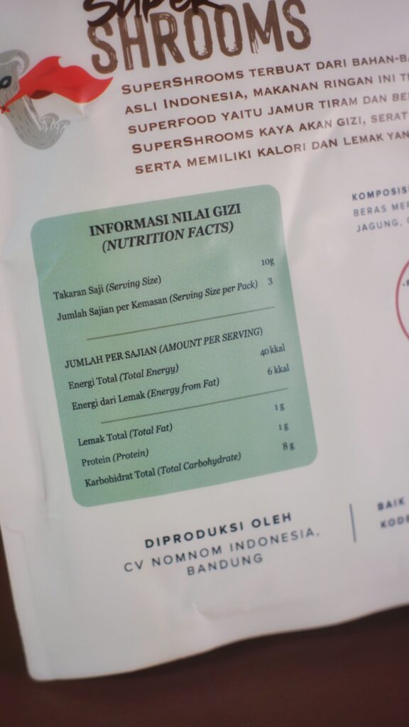 Nutrition Facts Super Shrooms Cheddar Jalapeno Snack indonesia