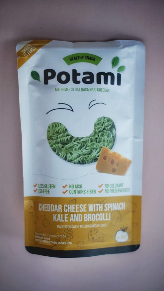 tampilan kemasan Potami Cheddar Cheese snack untuk wfh 
