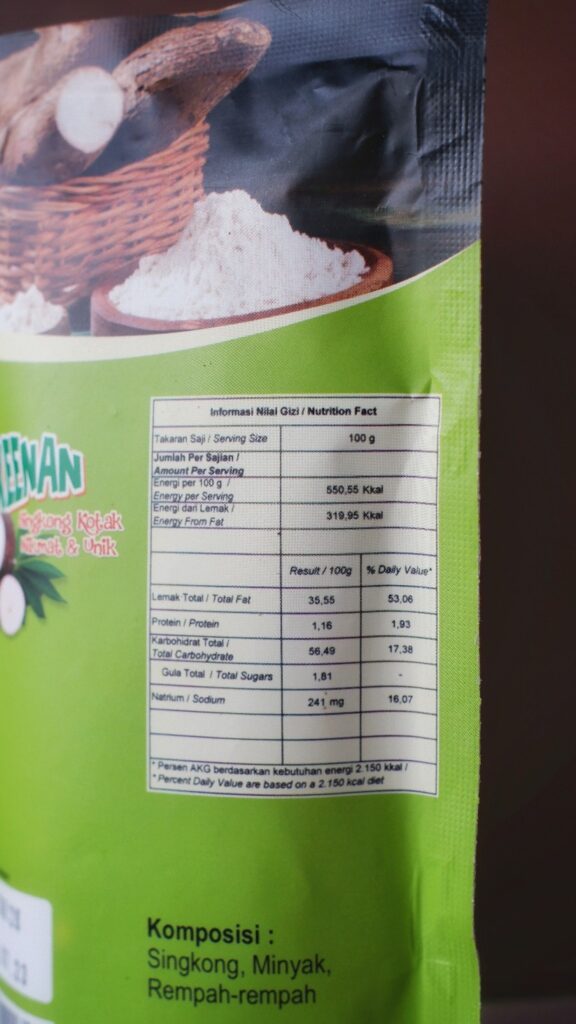 Nutritional Facts Oma Keenan Singkong Kotak