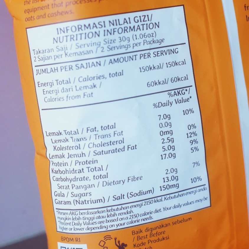 Nutritional Facts YAVA Popcorn Chocolate Peanut