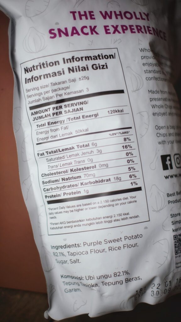 Whole Chips Purple Ube Nutrition Facts snack malam hari